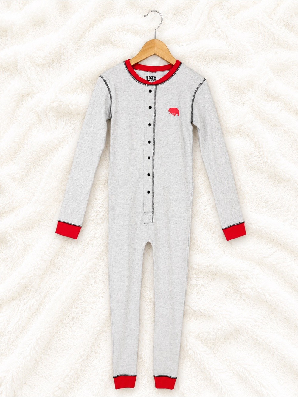 Kids Grey One-Piece Pajama with Red Tr
